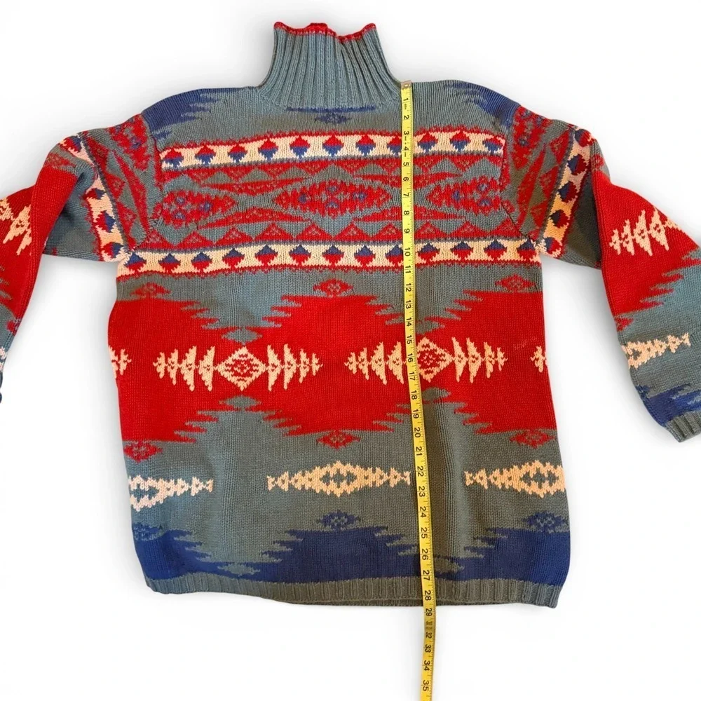 RALPH LAUREN COUNTRY Vintage Hand Knit Southwestern Wool‎ Turtleneck Sweater L